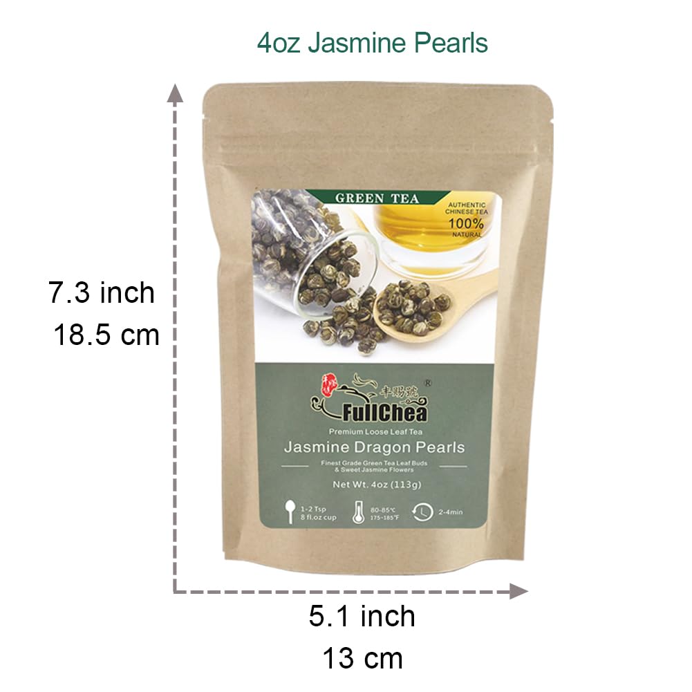 FullChea - Jasmine Pearl Tea, Jasmine Loose Leaf Green Tea 4oz / 113g