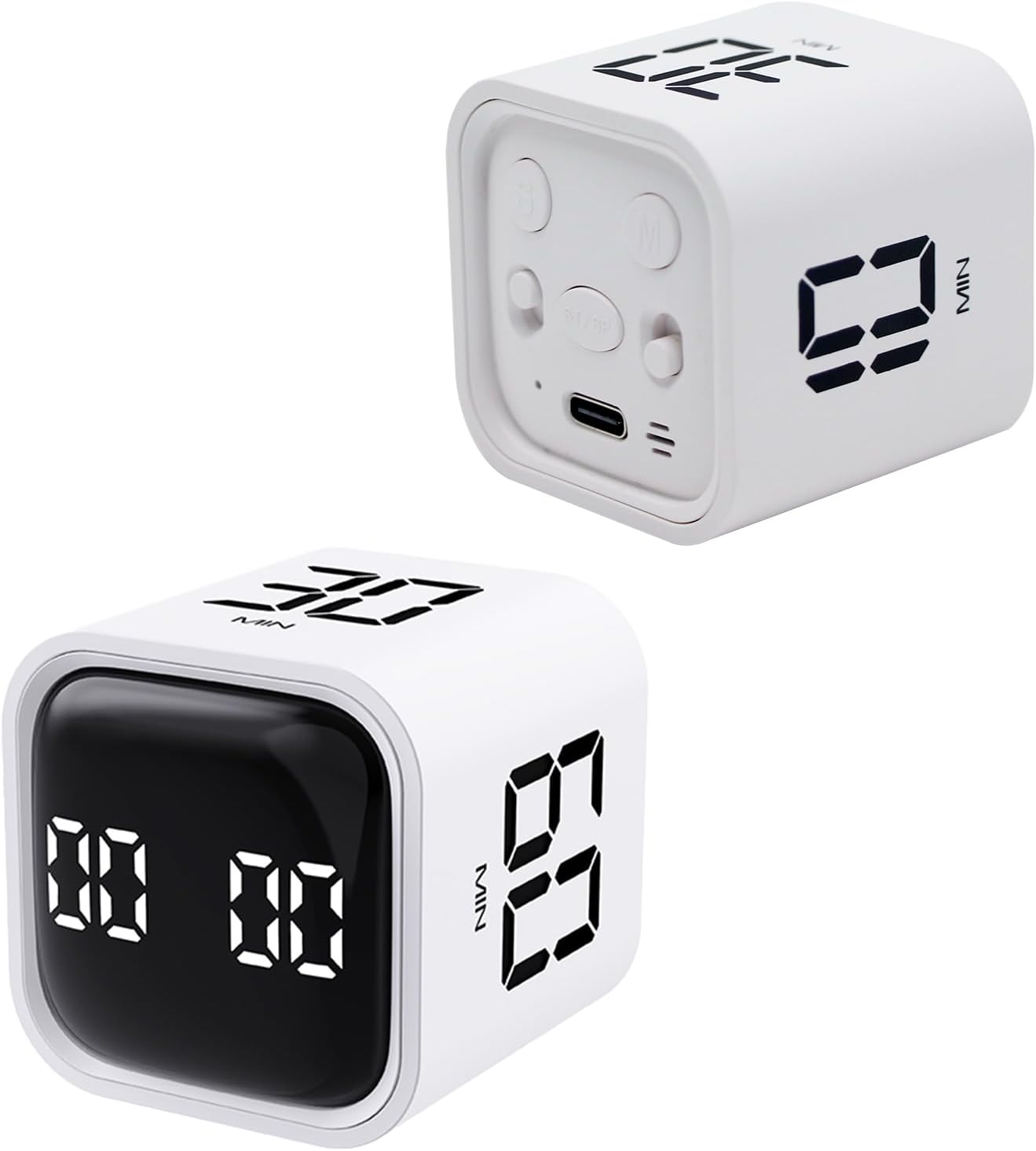 Productivity Timer Flip Gravity Sensor Cube Timer Countdown & Countup,Mute & Vibrate & Sound，5/10/30/60min & Custom Timing, Perfect for ADHD,Work,Learning,Kitchen Cooking (1White)