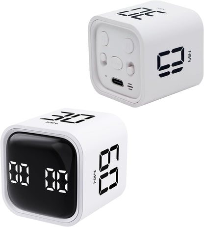 Productivity Timer Flip Gravity Sensor Cube Timer Countdown & Countup,Mute & Vibrate & Sound，5/10/30/60min & Custom Timing, Perfect for ADHD,Work,Learning,Kitchen Cooking (1White)
