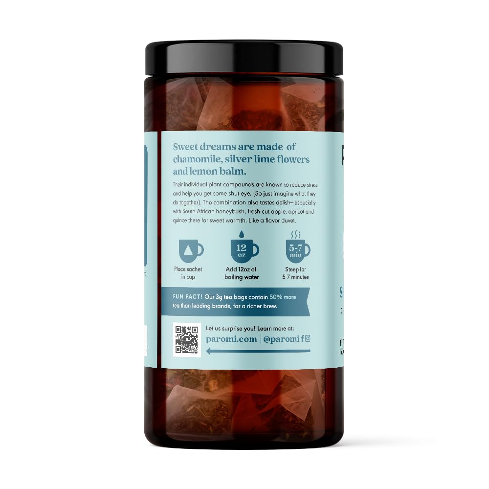 Paromi Chamomile Lavender Rooibos Organic Tea, Signature Jar, 15 Count