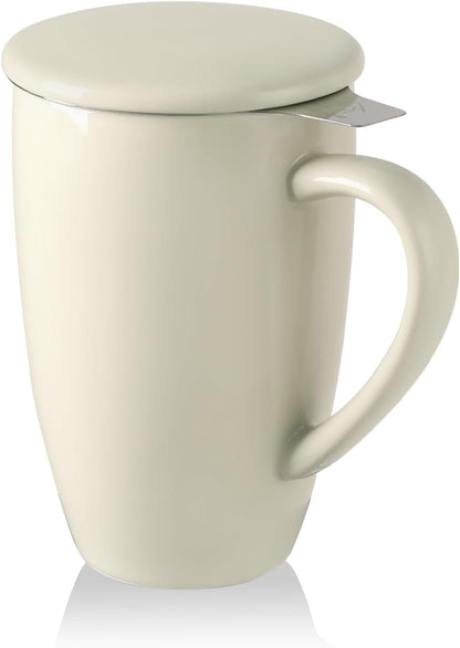 Sweejar Porcelain Tea Infuser Mug with Lid, 16 oz Teacup with Strainers for Loose Leaf Tea, Microwave and Dishwasher Safe Coffee Mug(Purple)