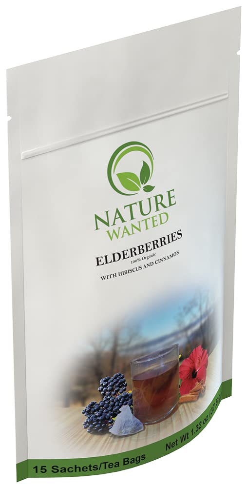 Nature Wanted Elderberry Hibiscus Cinnamon Tea - 15 ct Teabags, Single Serve, Made in USA