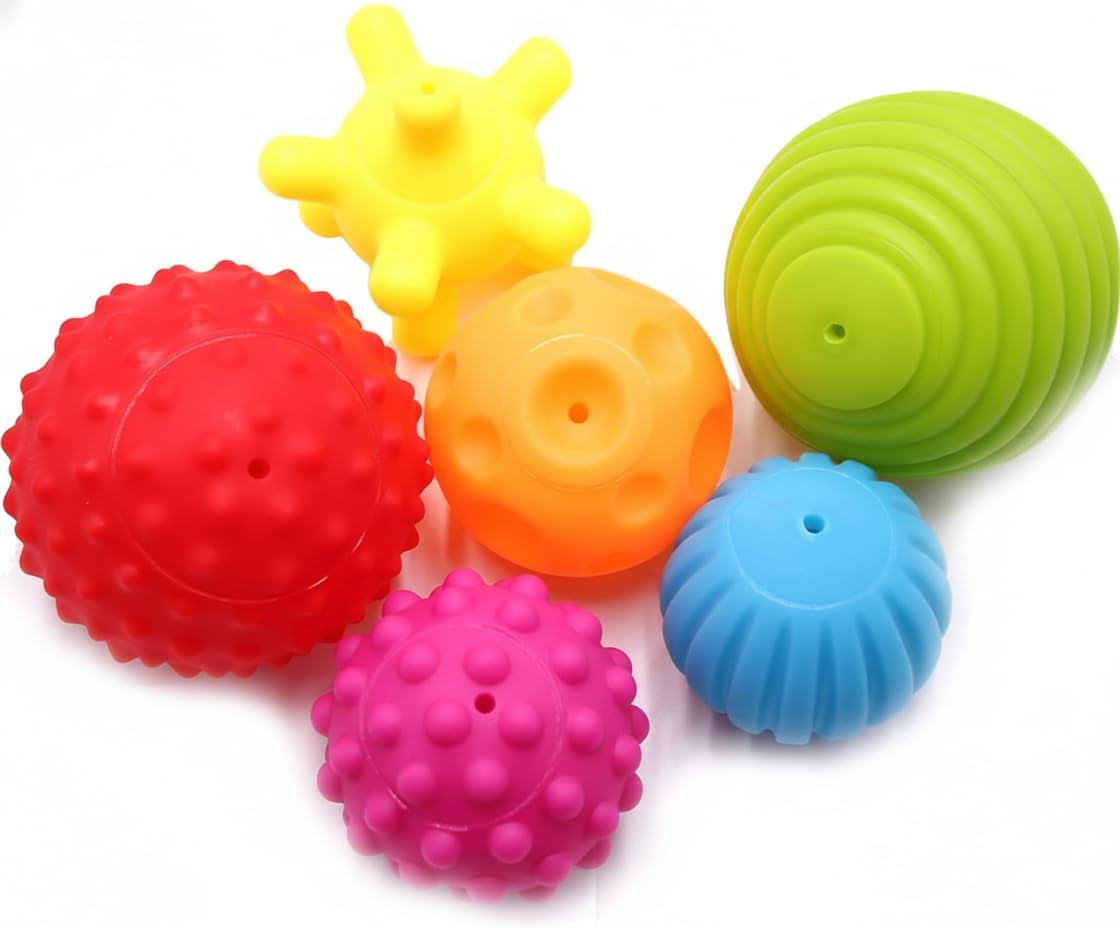 6 Pack Sensory Balls Set for Babies, Soft & Textured Balls with Bright Colors and Sounds for Baby Toddler