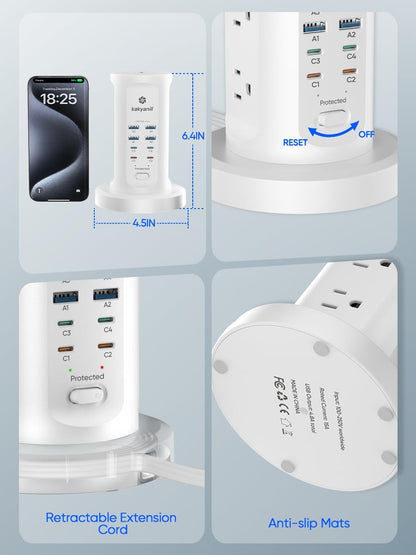 Kakyanill 115W USB Charging Station, Power Strip Tower with 9 AC 8 USB