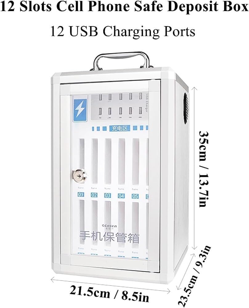 Cell Phone Charging Stations W/USB Charging Ports & Handle, Wall-Mounted Rechargeable Cell Mobile Phone Storage Box for Company Conference Room (Color:12 Slots)