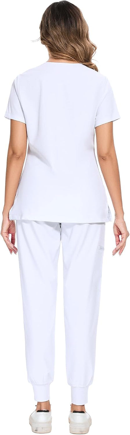 COZYFIT Scrubs for Women Set - Stretch V-Neck Scrub Top & Jogger Pant with 8 Pockets COZY SCRUBS - Colors A