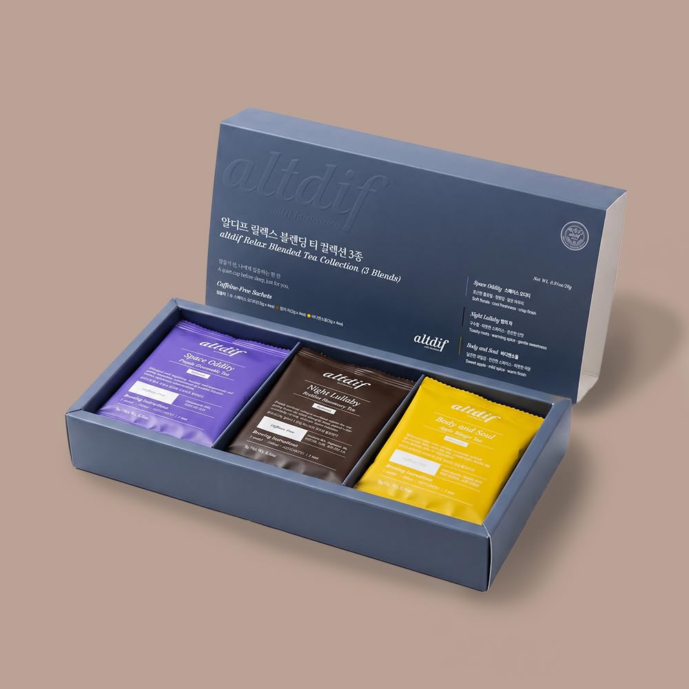 KKOKDAM altdif Relax Tea Gift Set, 3 Caffeine Free Blends, 12 Tea Bags