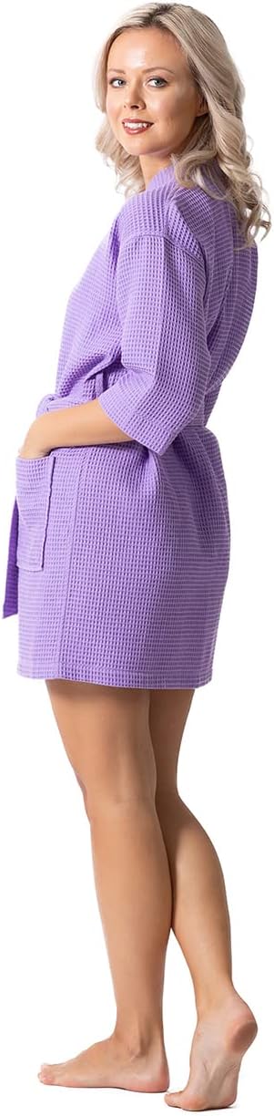 Turkish Linen Lightweight Waffle Knit Bath, Spa & Bridesmaids Kimono Short Robes for Women - Quick Dry & Soft