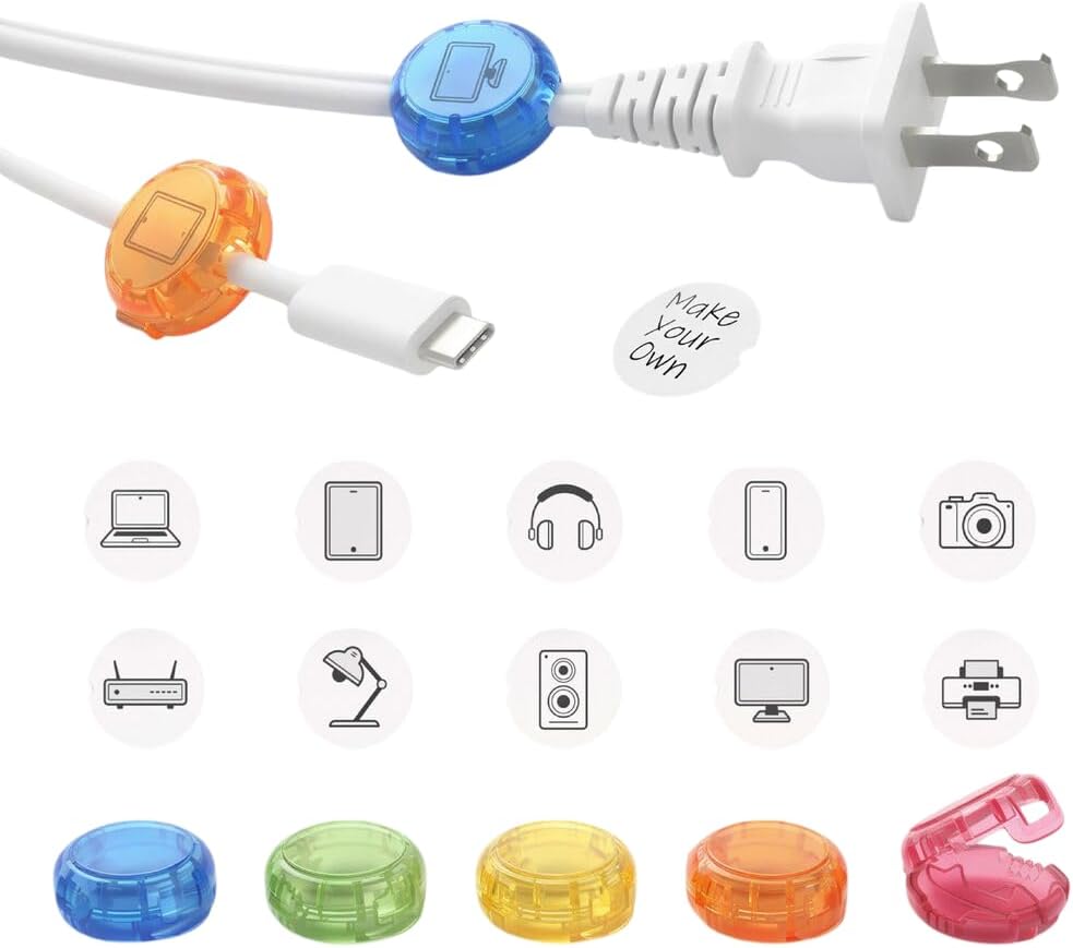 DOTZ Cord Identifiers, Reusable Cable Labels for Cords & Chargers, 5 Count