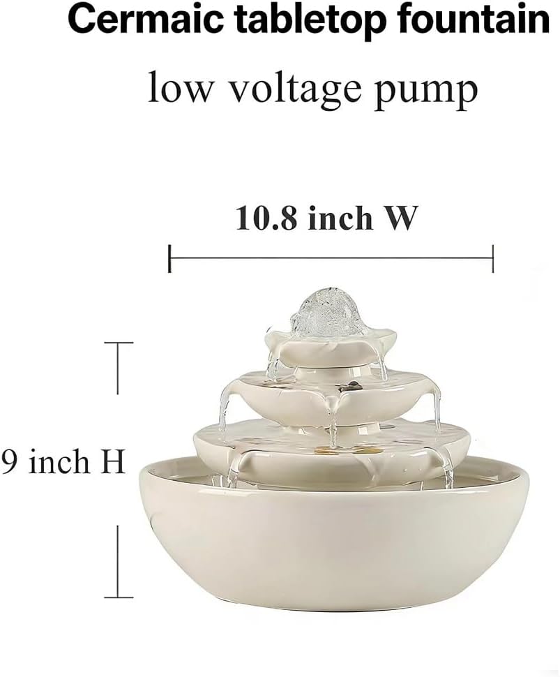 Ceramic Tabletop Fountain with Ball for Indoor Table Desk Office Patio (Blue 2 A199)