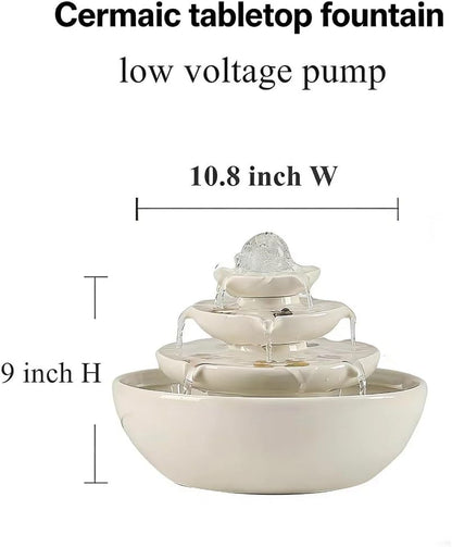 Ceramic Tabletop Fountain with Ball for Indoor Table Desk Office Patio (Blue 2 A199)