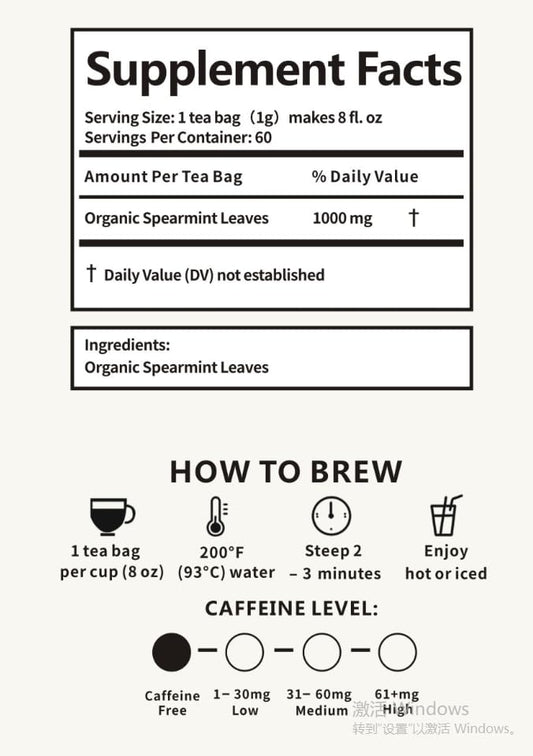 Organic Wellness Herbal tea 60 Servings Plant-Based Tea Bags – Caffeine Free with individual Wrap (Spearmint)