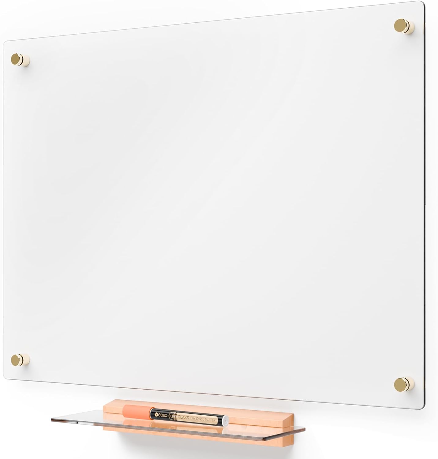 Black Glass Golden Monthly Dry Erase Calendar Whiteboard for Wall, 17" x 23", Frameless Large Planner White Board for Home Kitchen Office, 4 Wet Erase Markers Included, Yeoux