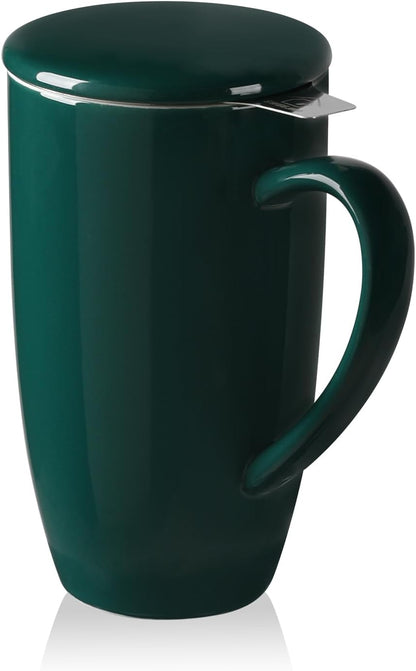 Sweejar Porcelain Tea Infuser Mug with Lid, 16 oz Teacup with Strainers for Loose Leaf Tea, Microwave and Dishwasher Safe Coffee Mug(Purple)