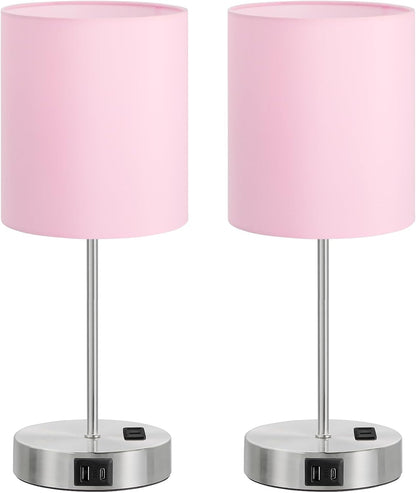 Blue Touch Lamps for Nightstand Set of 2 - Bedside Table Lamp for Bedroom with Dual USB Ports & AC Outlet, 3-Way Dimmable Lamps for Living Room Boys Room, Night Light with 5000K Daylight Bulbs