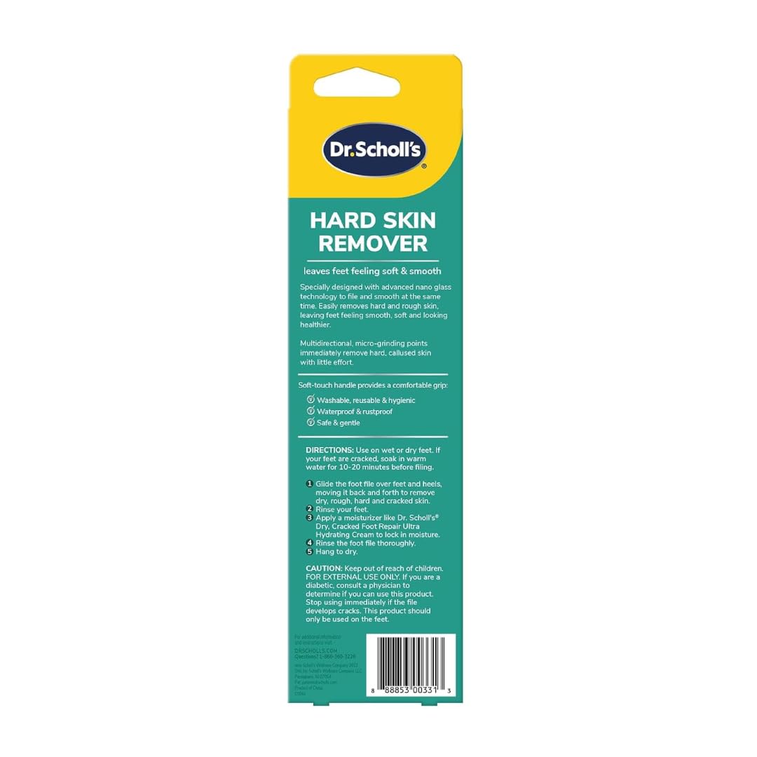 Dr. Scholl's Hard Skin Remover Nano Glass Foot File - Dead Skin & Foot Callus Remover, Long Lasting Buffer, Soft Smooth Feet
