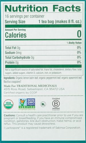 Traditional Medicinals Tea, Organic Triple Mint - Supports Healthy Digestion - Kosher, Non-GMO, Caffeine-Free - 16 Tea Bags