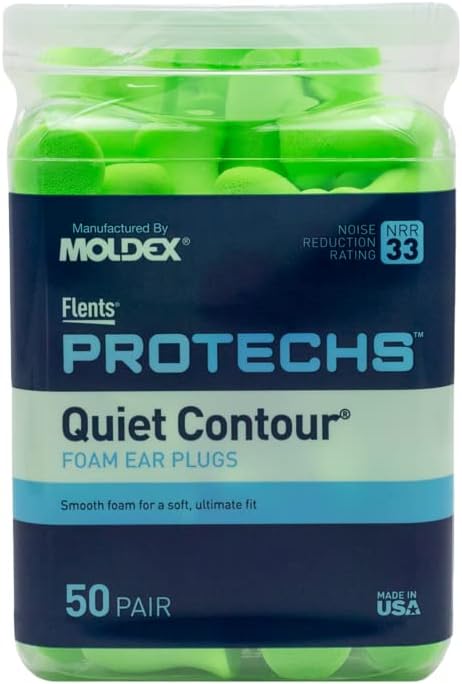 Flents Protechs Foam Ear Plugs, 10 Pair with case Sleeping, Snoring, Loud Noise, Traveling, Concerts, Construction, Studying, Work, Shooting, NRR 33, Noise Cancelling, Green, Made in the USA