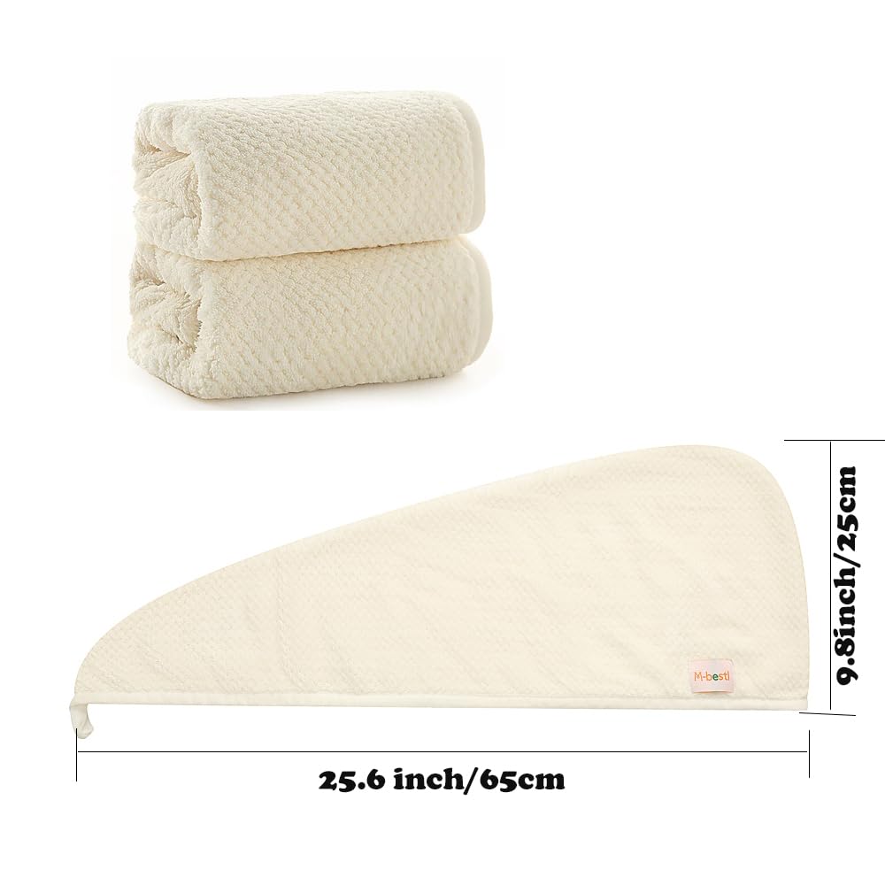 M-bestl 2 Pack Microfiber Hair Towel Wrap,Hair Drying Towel with Button,Quick Dry Hair Towel Turban for Women,Absorbent Anti-frizz Head Towel for Long Thick Curly Hair(Pink&Beige)