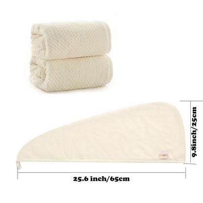 M-bestl 2 Pack Microfiber Hair Towel Wrap,Hair Drying Towel with Button,Quick Dry Hair Towel Turban for Women,Absorbent Anti-frizz Head Towel for Long Thick Curly Hair(Pink&Beige)