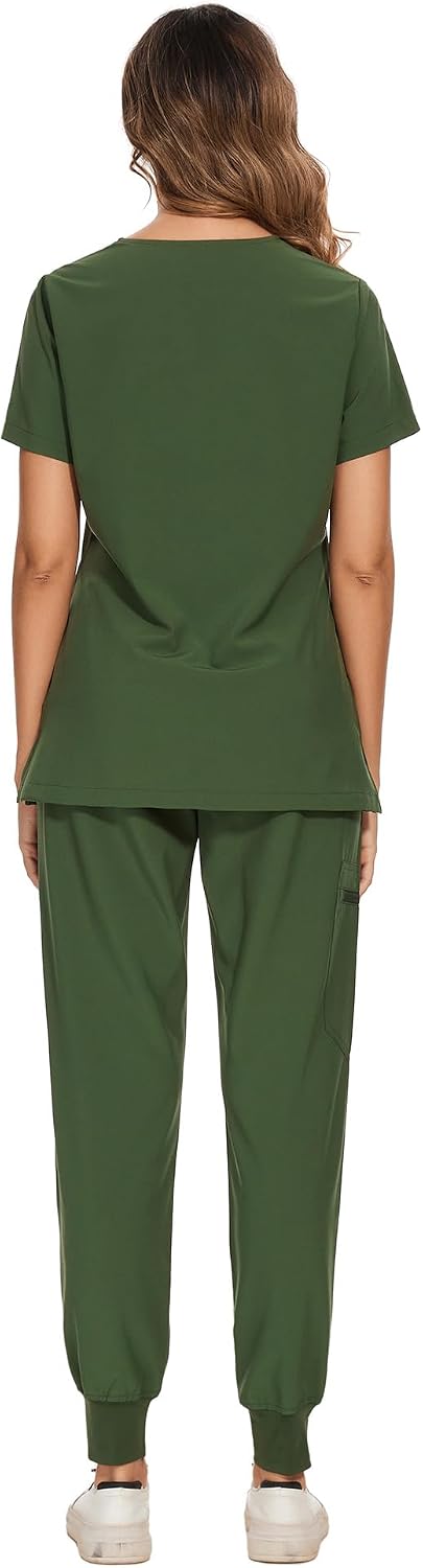 COZYFIT Scrubs for Women Set - Stretch V-Neck Scrub Top & Jogger Pant with 8 Pockets COZY SCRUBS - Colors C