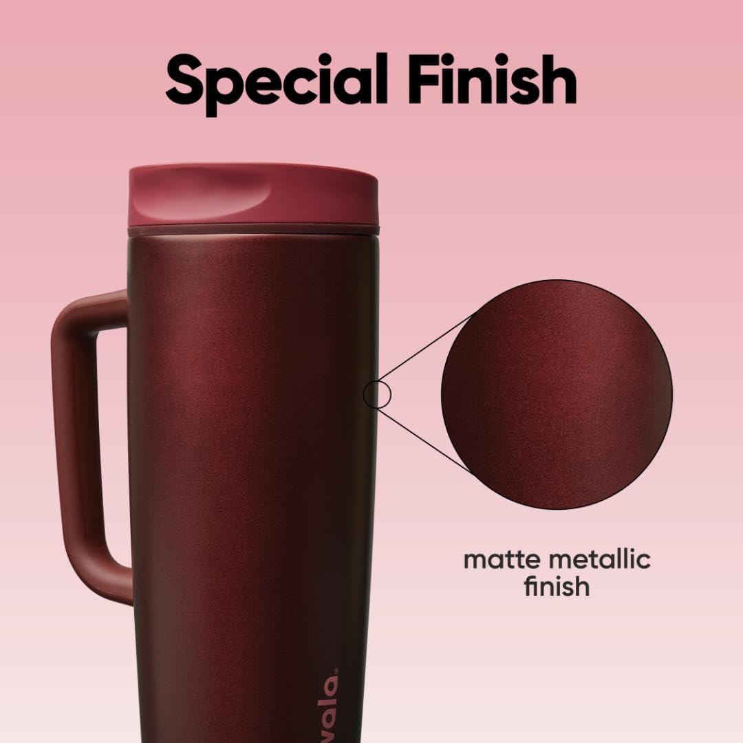 Owala SmoothSip Slider Insulated Stainless Steel Coffee Tumbler, Reusable Iced Coffee Cup, Hot Coffee Travel Mug, BPA Free 12 oz, Pink (Pucker Up)