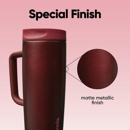 Owala SmoothSip Slider Insulated Stainless Steel Coffee Tumbler, Reusable Iced Coffee Cup, Hot Coffee Travel Mug, BPA Free 12 oz, Pink (Pucker Up)