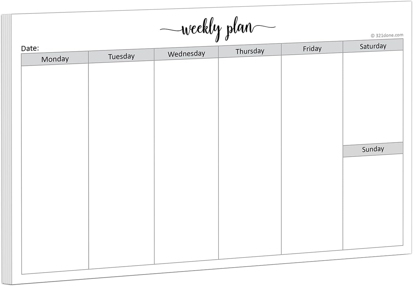 321Done Undated Weekly Planner Notepad, Jumbo 11x17 Desk Pad - 50 Tear-Off Sheets, Weekday Monday-Friday Schedule, Daily Task Planner for Home, Office & Student Use - Made in USA