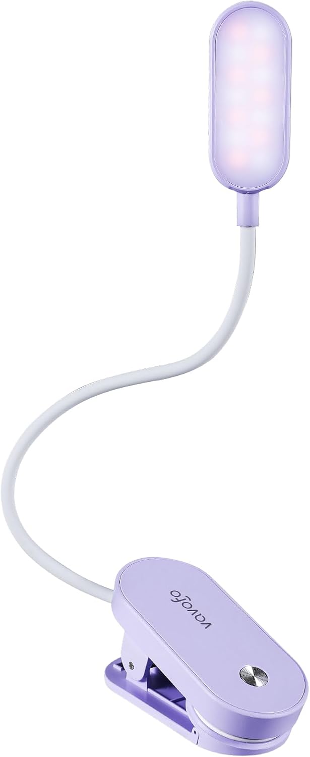 VAVOFO Rechargeable Book Light, 14 LEDs Eye Care Clip On Amber Reading Light for Bookworms Reading in Bed with 9 Colors 9 Brightness (White-Blue)