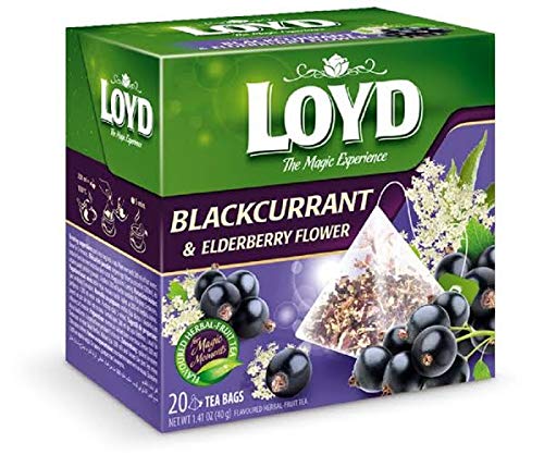 Loyd Blackcurrant & Elderberry Flower Flavored Herbal Fruit Tea 20 Ct Pyramid Tea Bags