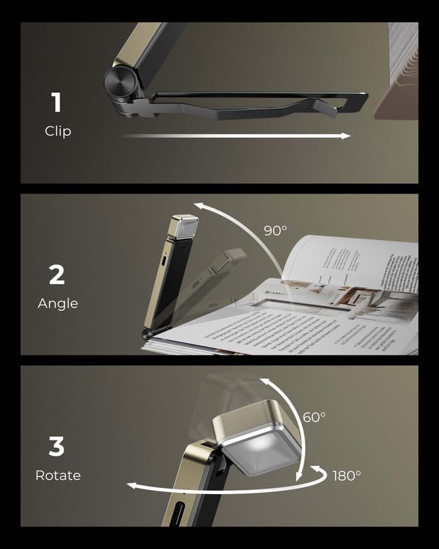 86lux Book Light, Rechargeable Reading Lights for Books in Bed, Ultralight Clip-on LED Bookmark Lamp with 5 Amber Colors & Stepless Dimming for Night Reading for Book Lovers, Kids, Deep Brass