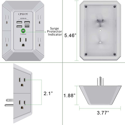 Wall Charger, Surge Protector, QINLIANF 5 Outlet Extender with 4 USB Ports