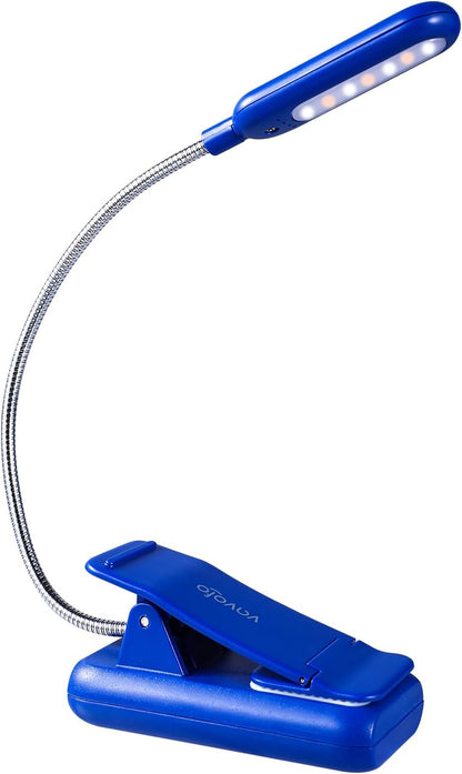 VAVOFO Clip On Book Light for Bed Kids, 7 LED Reading Light with 9-Level Warm Cool White Daylight, Eye Care Lamp with Power Indicator for Bookworms (Blue)