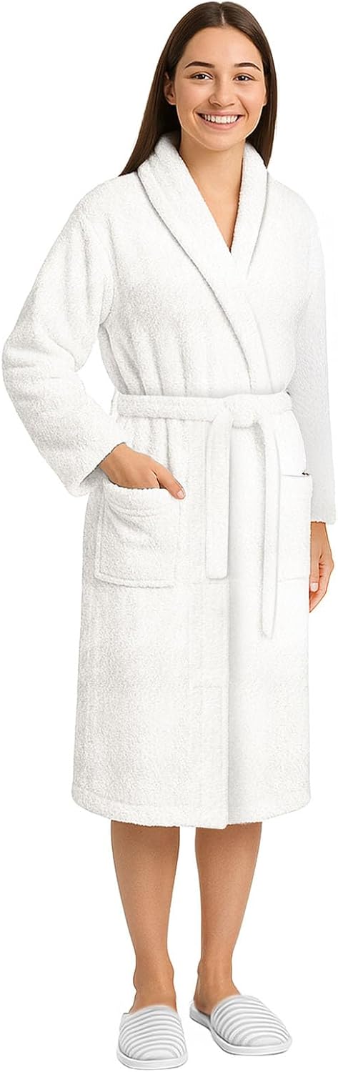 Pearl Linens Cotton Terry Shawl Collar Bathrobe - Soft, Lightweight & Absorbent Unisex Spa Robe for Women & Men - 1 Piece