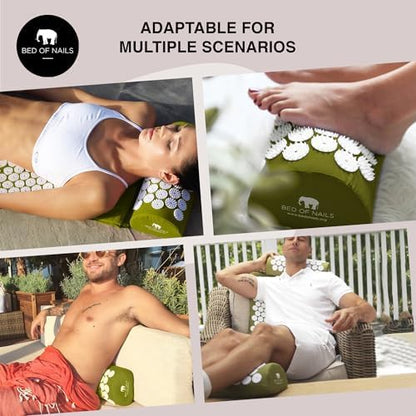 Bed of Nails Mat and Pillow Set – Original Bon Acupressure Design with 10962 Precision Nails, Mat: 28.5 x 16.5 x 1", Pillow: 14.5 x 6 x 4", Green