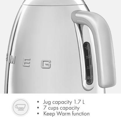 SMEG Variable Temperature Electric Kettle 1.7L (7 Cup), Stainless Steel Tea & Coffee Kettle, Fast Boil, Adjustable Temp 122°F–212°F, Keep Warm, Auto Shut-Off, 360° Base, Retro Style-Black