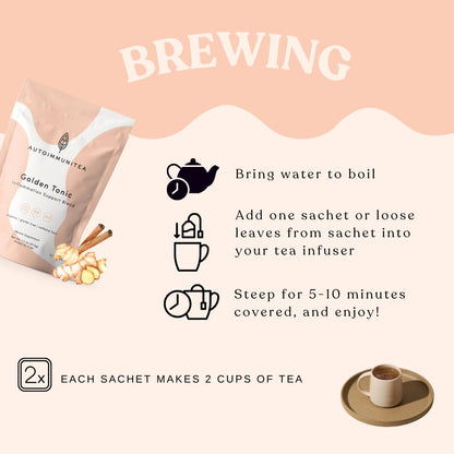 Organic Turmeric Ginger Loose Leaf Tea Bags – Immunity Tea, Wellness Tea, Caffeine Free, AIP Autoimmune Protocol, Whole30 Paleo, Ayurvedic Rooibos Golden Tonic Herbal Blend, 15 Count
