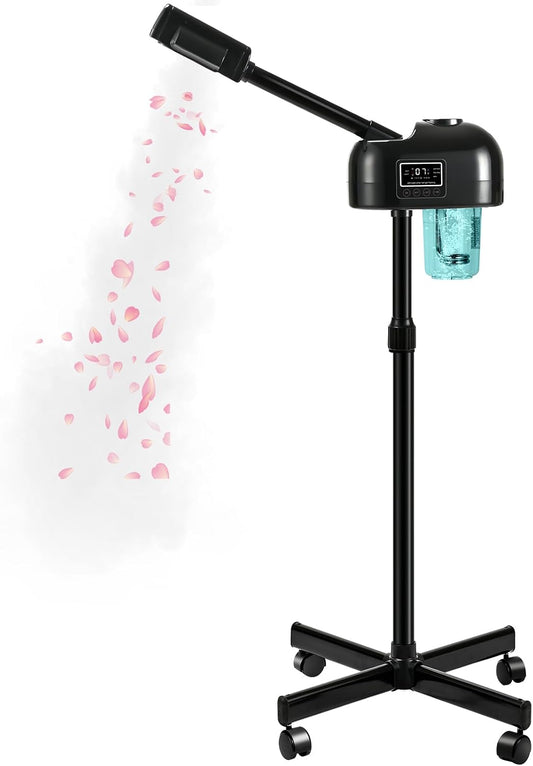 Professional Facial Steamer, Hot Mist Spray, Vaporizador Facial Steamer for Esthetician, Height Adjustable, SPA at Home, White