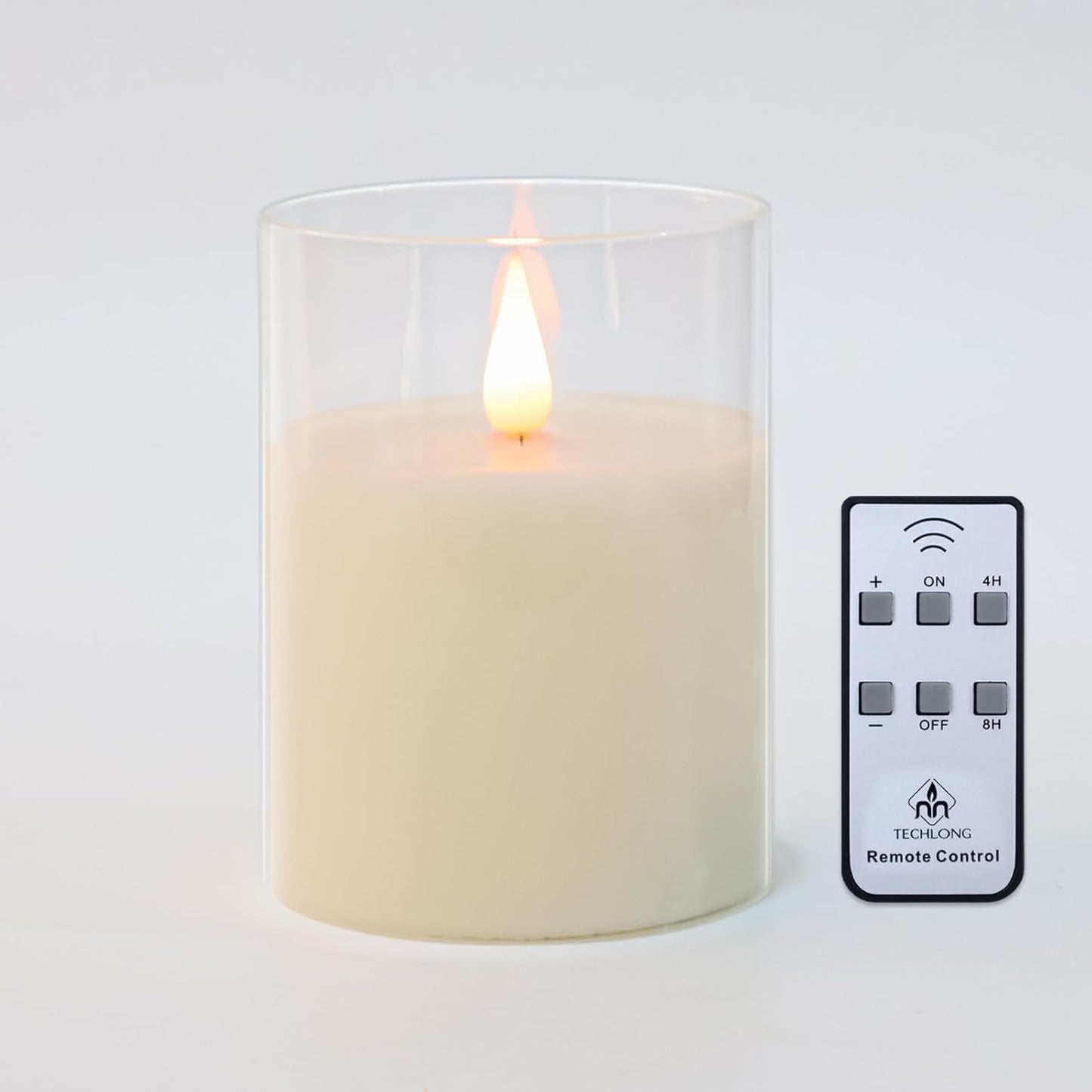 TECHLONG Flameless Candles Battery Operated with Timer, 3D Moving Flame Flickering, Last 600+ Hours Battery Candles, 3" x 3" Ivory Real Wax Electric LED Candle for Wedding Party Decorations