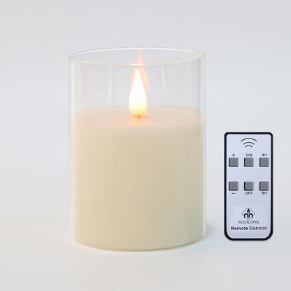 TECHLONG Flameless Candles Battery Operated with Timer, 3D Moving Flame Flickering, Last 600+ Hours Battery Candles, 3" x 3" Ivory Real Wax Electric LED Candle for Wedding Party Decorations