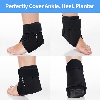 Comfpack Ankle Ice Pack Wrap for Swelling, FSA Eligible, Heel Ice Pack for Pain Relief, Hot Cold Therapy Cold Pack for Plantar Fasciitis, Achilles Tendonitis, Ankle Sprain, Foot Pain, Black