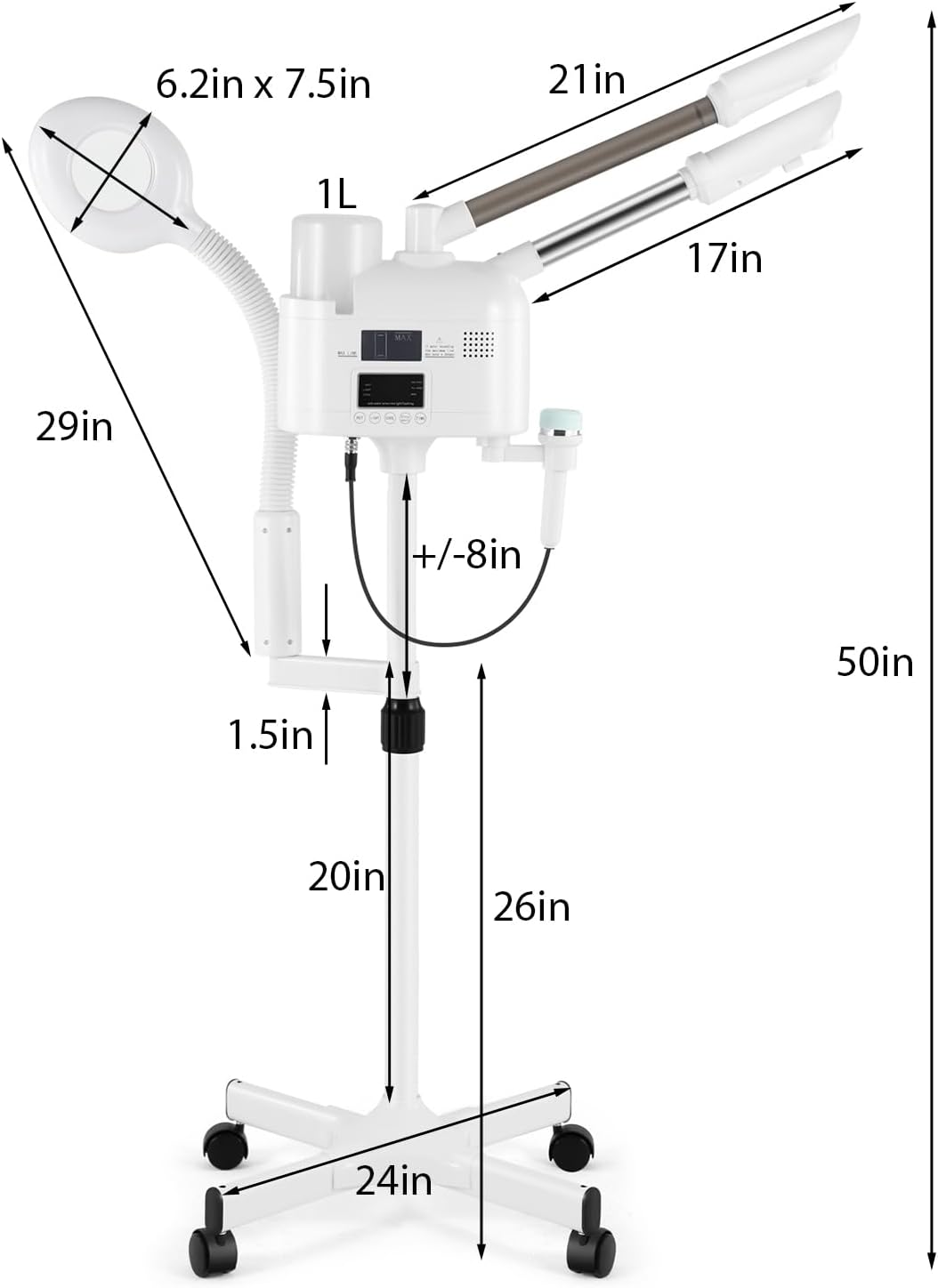 Professional Facial Steamer 3 in 1 Steamer for Face with Hot & Cold Nozzle 5X LED Magnifying Lamp Facial Steamer for Esthetician Beauty Face Equipment Use at Home or Salon