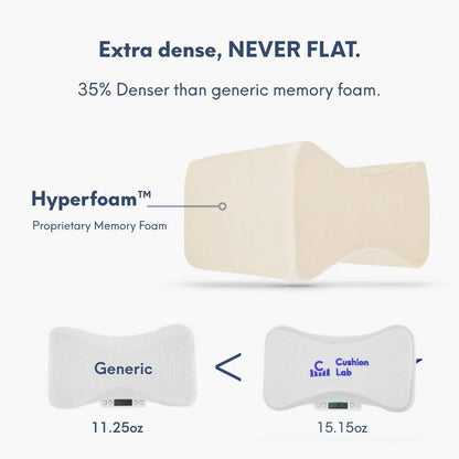 Cushion Lab Extra Dense Orthopedic Knee Pillow for Back Pain Relief, Leg Pain, Hip, Pregnancy, Sciatica & Joint Pain - Memory Foam Wedge Pillow Contour