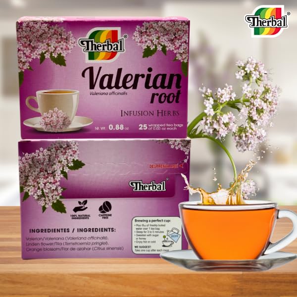 Therbal Valerian Root Herbal Tea – 25 Tea Bags – Natural Sleep & Relaxation Support – Caffeine-Free – 0.88 oz