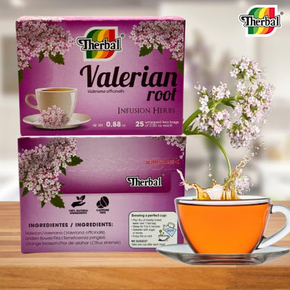 Therbal Valerian Root Herbal Tea – 25 Tea Bags – Natural Sleep & Relaxation Support – Caffeine-Free – 0.88 oz