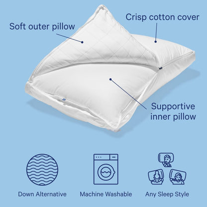 Casper Sleep Original Pillow, Standard Size – Medium Soft Feel, Down-Alternative Fill, Supports Side, Back & Stomach Sleepers, Neck Pain Relief, Machine Washable