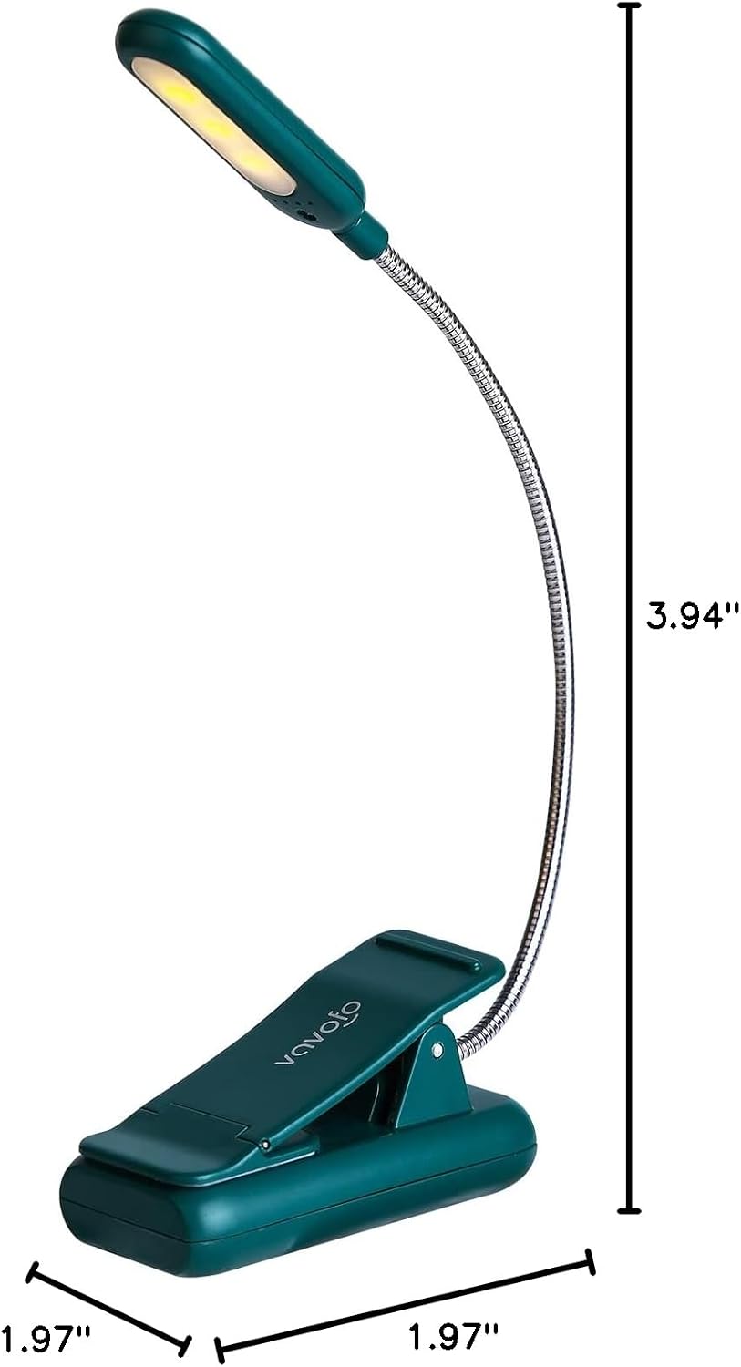 VAVOFO Clip On Book Light for Bed Kids, 7 LED Reading Light with 9-Level Warm Cool White Daylight, Eye Care Lamp with Power Indicator for Bookworms (Blue)