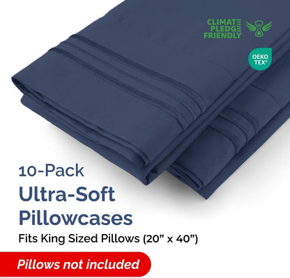 Standard Pillow Cases Set of 10 - Ultra Soft Hotel Quality Pillowcase Covers - Comfy, Cozy & Wrinkle Free - Shrink, Stain and Fade Resistant - Machine Washable Pillow Protectors - 10 Pcs Set - White - Colors B