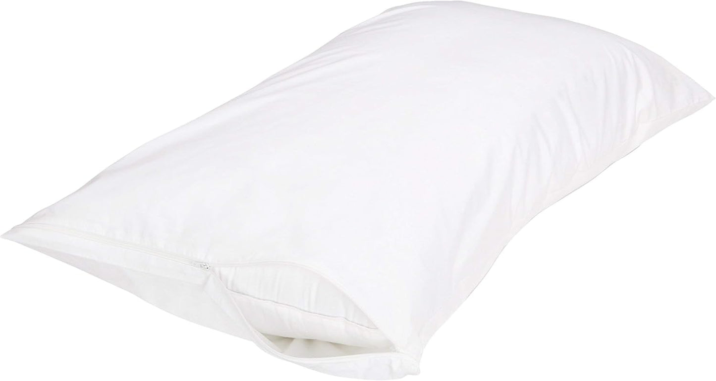 Amazon Basics Standard Breathable 100% Cotton Hypoallergenic Pillow Protector with Zipper, Machine Washable, White, 27 x 21 Inches, Pillows Not Included