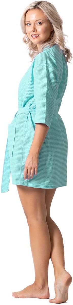 Turkish Linen Lightweight Waffle Knit Bath, Spa & Bridesmaids Kimono Short Robes for Women - Quick Dry & Soft